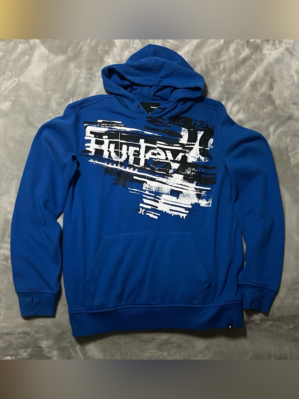 Hurley Blue Graphic Hoodie Pullover Men's Size Small Thumbholes